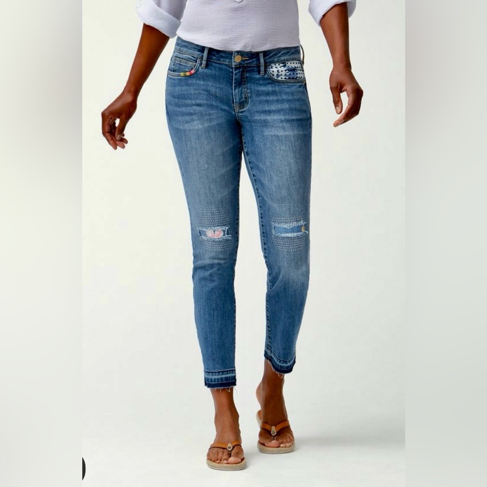 Tommy Bahama Pendleton Skinny Ankle Denim Jeans Womens 28x28 Patch Floral RawHem - Picture 2 of 12